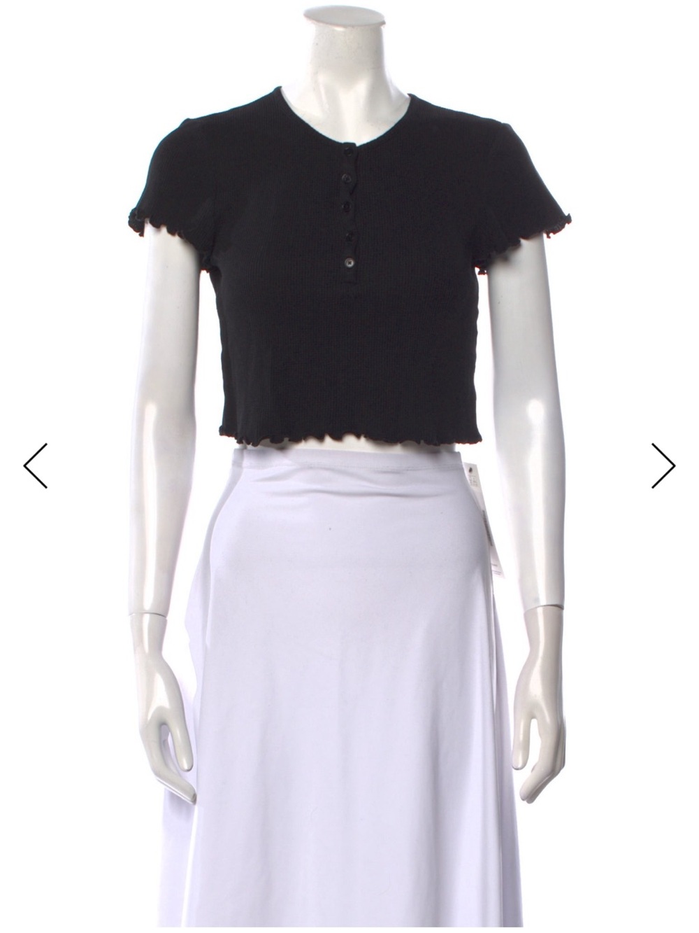 Reformation Black waffle Ribbed Crop Top with Lettuce Hem